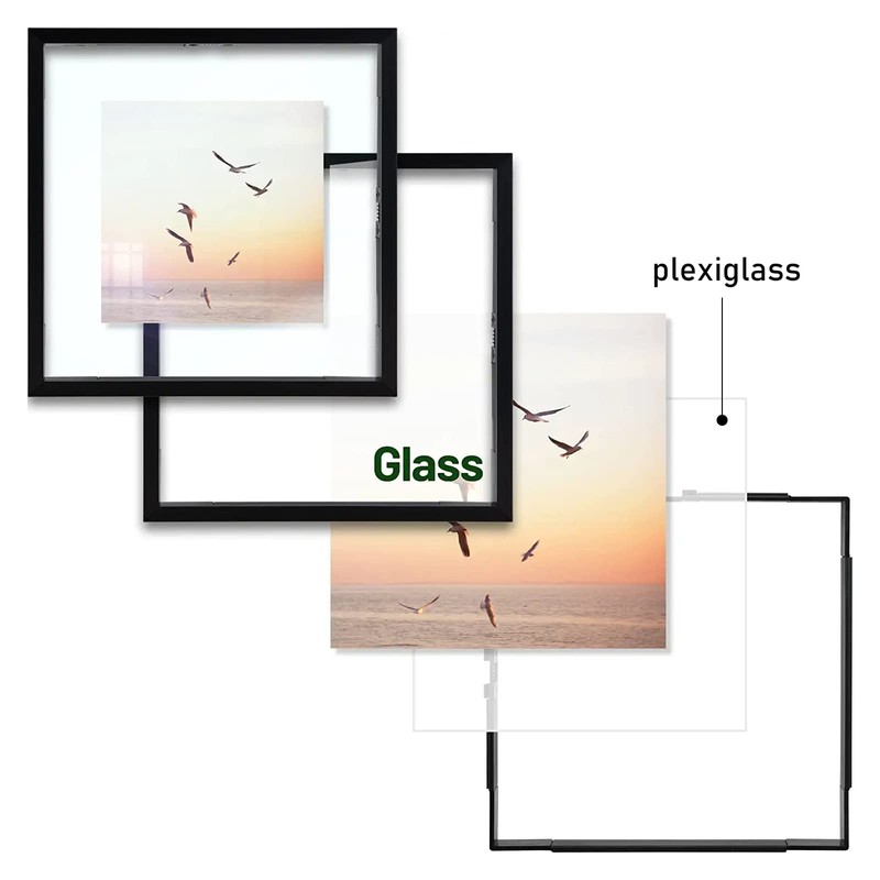 Frametory, Floating Picture Frame 8x8 - Black Aluminum Metal Photo