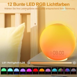 Cadrim Cadrim Tageslichtwecker Wake Up Licht Lichtwecker Radiowecker Sonnenaufgang Sonnenuntergang mit Dual Wecker, 7 natrlichen Sounds & FM Radio & Snooze Funktion fr Erwachsene & Kinder