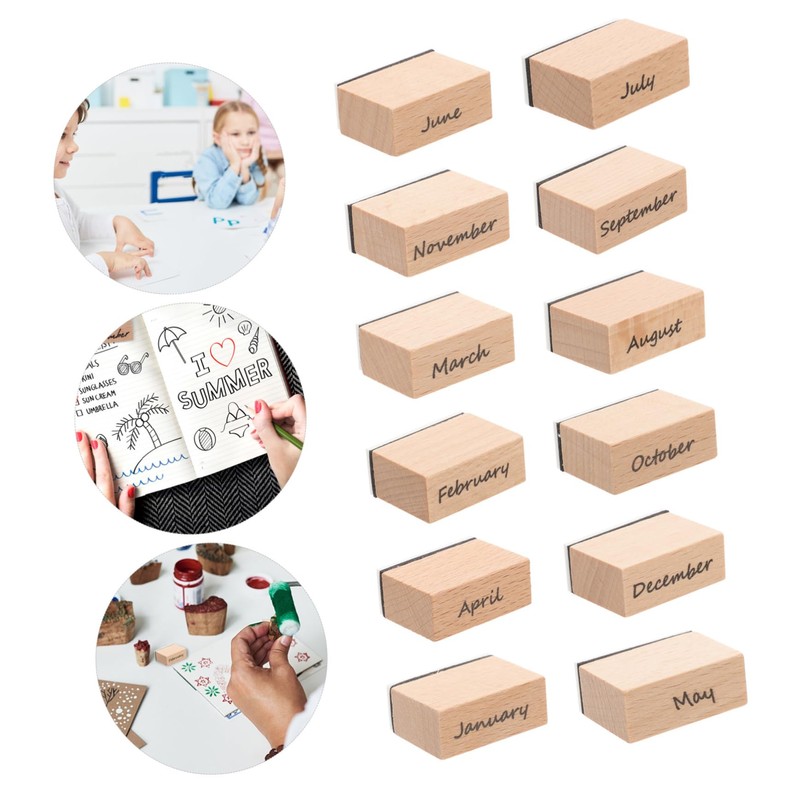 VILLFUL 2 Sets DIY Wooden Rubber Stamps for Scrapbooking Monthly
