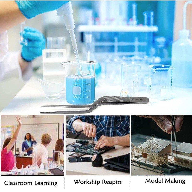 Lab Forceps Offset Bayonet Handle Tweezers with Fine Precision Serrated