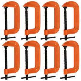 HEIHAK 8 Pieces 4 Inch C Clamp Set, Orange Malleable Iron C-Clamps with 4" Jaw Opening and 2-1/4" Throat Depth, Heavy Duty C-clamps for Woodworking Welding Building Fastening Parts Assembly