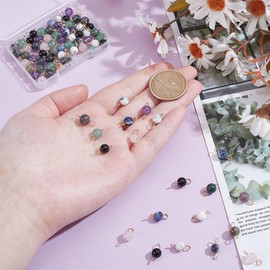 UNICRAFTALE 80Pcs 8 Colors Crystal Birthstone Charm Stone Connectors Charms Double Loop Round Link Connector Colorful Pendants Natural Gemstone Charms for DIY Bracelets Necklaces Findings