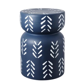 JONATHAN Y TBL1029A Kiri 18" Modern Bohemian Arrow Pattern Drum Indoor/Outdoor Garden Stool, Navy/White