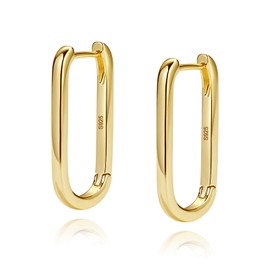 Me&Hz Geometric U Hoop Earrings Paperclip Link Earrings Rectangle Huggie Hoop Earrings 14k Gold Plated Minimalist Square Gold Hoop Earrings for Women Trendy Lightweight