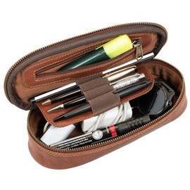 Marc Peter® Vintage Leather Pencil Case with YKK Zip, Pencil Case for Pens, Pencil Case for Boys and Girls, Vintage Brown, pencil case