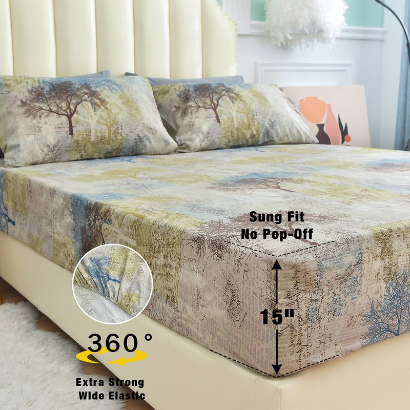 JSD Rustic Print Sheet Set Full Size, 4 Piece Tree