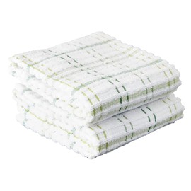 Ritz Royale Collection 100% Combed Terry Cotton, Highly Absorbent, Oversized Kitchen Towel Set, 28" x 18", 2-Pack, Checked, Cactus Green