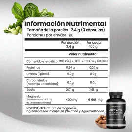 Citrato De Magnesio 400mg 240 Cápsulas Natural- Nuboost