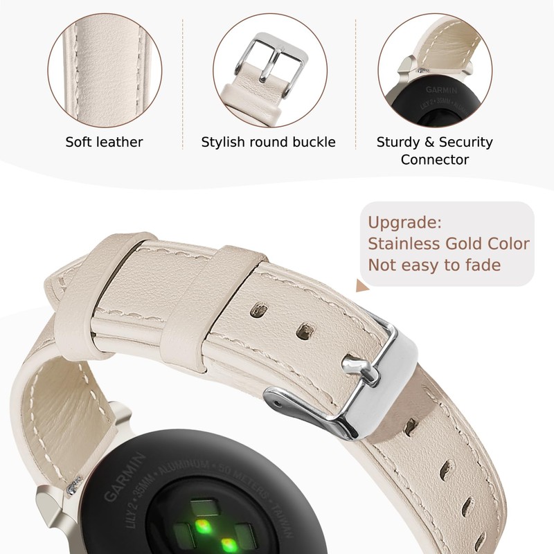Leather Bands Compatible with Garmin Lily 2, 14mm Top Grain