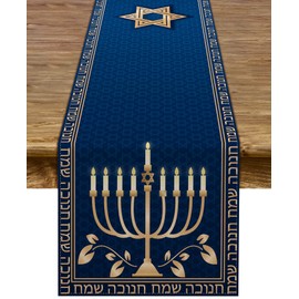Hanukkah Table Runner Chanukah Menorah Star of David Jewish Festival Holiday Party Kitchen Dining Home Decoration (13" x 72")