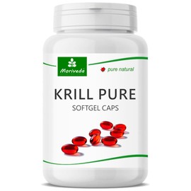 MoriVeda Pure Antarctic Krill Oil Capsules 500 mg Pack of 90 with Omega 3, EPA, DHA, Astaxanthin and Choline, Soft Gel Capsules