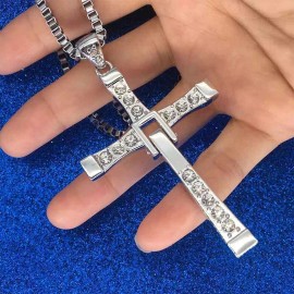 Fashion Jewelry MENS Large CZ CROSS CHRISTIAN PRAY Pendant on 925 Sterling Silver 26" necklace