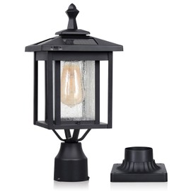 Godawn Outdoor Solar Lamp Post Light, Dusk to Dawn Waterproof Aluminum Post Lamp with Pier Mount Base for Pole Deck Yard Garden Gates Patio Walkway