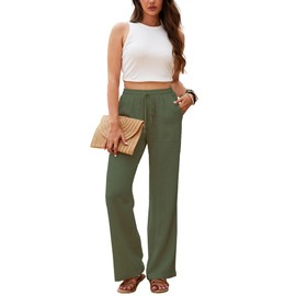 Beautiful Nomad Women's Linen Pants High Waisted Straight Pant Casual Flowy Wide Leg Drawstring Trousers with Pockets Army Green