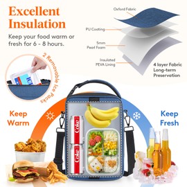 Lifewit Expandable Lunch Box for Men, Insulated Lunch Bag, Portable Cooler Bag with Shoulder Straps and 2 Ice Packs for Men Women Adult for Work College Travel, 6.5L 12 Cans Blue