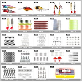393PCS Fishing Lures Kit - Fishing Tackle Box Set Complete Freshwater & Saltwater Fishing Kit with Crankbaits, Spinnerbaits, Soft Worms, Jigs, Hooks, Weights, and More – Ideal Gift for Men
