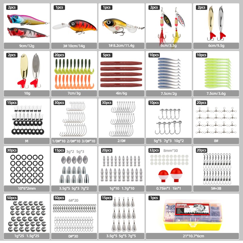 393PCS Fishing Lures Kit - Fishing Tackle Box Set Complete