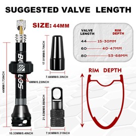 AEYINO Presta Valve Tubeless Stem 80 mm, Valve Stem Kit with Valve Core Removal Tool for Road Bike/Mountain Bike/MTB, Fit Most Bicycle Rims, Super Light Durable Aluminum Stem Black