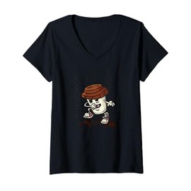 Womens Cartoon Character Dancing Fun For Kids Coffee To Go V-Neck T-Shirt