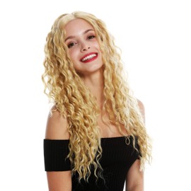 WIG ME UP - VK-18-MF-972 women's quality wig lace front partial monofilament side parting very long curls blonde reddish blonde mix 23.5 inches