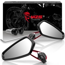 MZS Bar End Mirrors 7/8 Universal Motorcycle Rear View Mirror Standard Hollow Side Red Compatible with Street Sport Naked Road Bike Cruisers Touring Scooter