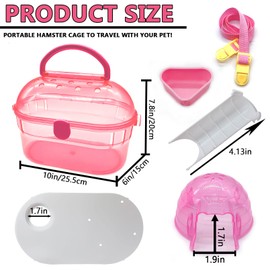 kathson Portable Hamster Cage Dwarf Hamster Carry Case Syrian Hamster Carry Travel Cage with House Food Bowl Adjustable Strap Pet Outgoing Cage Carrier for Small Hamster Young Guinea Pig Pink