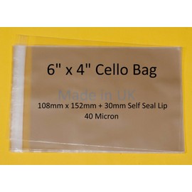 celloexpress 6" x 4" Photograph Cellophane Display Bags Self Seal - Cello Size 108mm x 152mm + 30mm Flap - 40 Micron - Pack of 200
