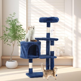 FDW Cat Tree 37 Inch Tall Cat Tower Kitten with Scratching Posts and Perches Indoor Activity Center for Cats, Navy Blue