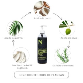 Dr. Natural Jabón Liquido Facial y para Cuerpo con Carbón Activado | Exfoliante Corporal y Facial | Natural, Vegano y Orgánico | Hecho de Plantas Con Aceite de Oliva y Coco, Manteca de Karité y Romero (473 ml, Cítricos)