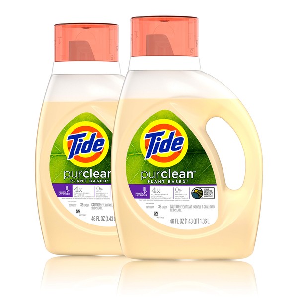 Tide purclean Liquid Laundry Detergent, Honey Lavender, Pack of 2, 46 fl oz each, 75% plant-based
