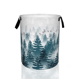 UIUPRO Laundry Hamper,Green Forest in the Fog Mountains Laundry Basket,Waterproof Foldable Storage Bin for Bedroom,Clothes Organizer Basket,Toys Box 16x20 Inch