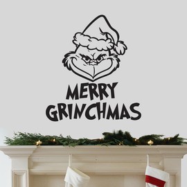 'Merry Grinchmas Grinch Face Decal'' - 22" x 19" - for Christmas Season Living Room, Dining Room, Window, Decoration Vinyl Wall Art