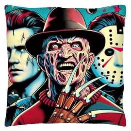 The Beach Stop Freddy Krueger & Jason Voorhees Scary Horror Movie Themed Accent Cushion Cover | Unique Home Decor Inspo Gift Idea | 45x45cm 18x18” | Freddy & Jason Themed