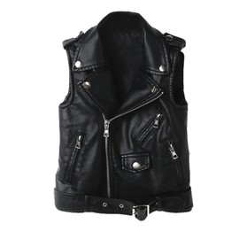 ELUCKFACE Kids Faux leather Motorcycle Dress Casual Joker Vest Jacket Coat For Boys Girls Black 11-12Years