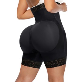 YIANNA Tummy Control Shapewear for Women Strapless Fajas Colombianas Postparto Body Shaper Shorts Butt Lifter with Zipper Crotch,YA7272-Black-3XL