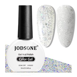 JODSONE Silver Glitter Gel Nail Polish 10ml Soak Off LED Nail Polish Silver Nail Color Salon Quality Vegan & Cruelty-Free Low Odor Need U V Lamp Curing
