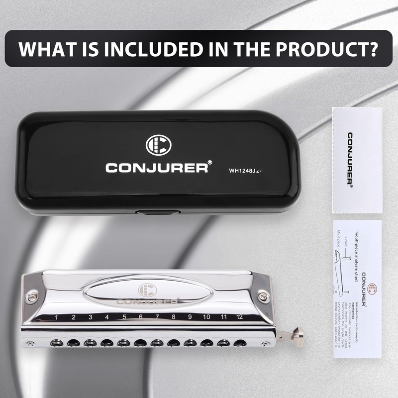 CONJURER Chromatic Harmonica Valveless for Kids Adult Beginners - 12