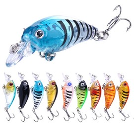 Fishing Lures Kit, Wanfoou 9 Pcs Hard Minnow Fishing Lures, Plastic Lures Small Fat Crankbait Tackle Lures Vivid Colors Artificial Fishing Bait Fishing Accessories for Fresh Saltwater