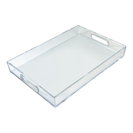 Azar Displays 556260 Clear Acrylic Serving Tray with Handles – 16"x11"x2" – Crystal-Clear Organizer Tray for Home, Office, Events & Retail Display – Durable Acrylic – Built-In Side Handles