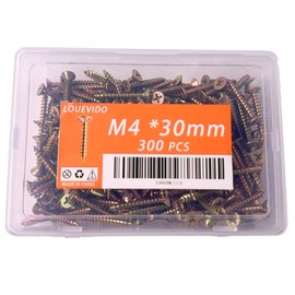 LOUEVIDO M4 x30mm Phillips Head Wood Screws Assortment Set, Gold Zinc Plated, M4 Sizes, Multiple Lengths, Includes Storage Boxes