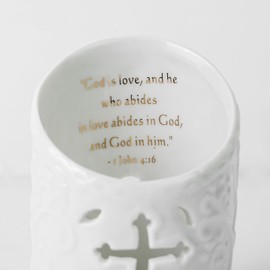 DreamsEden Christian Cross Tea Light Holder Ceramic Candle Holder with Bible Verse Tealight Cup Votive Candle Hold for Wedding Home Decor (Love)