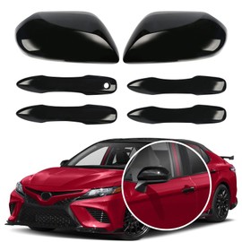 Glossy Black Side Door Mirror Covers and Handle Caps Replace for 2018 2019 2020 2021 2022 2023 2024 2025 Toyota Camry Accessories, Without Smart Key Holes (Black)