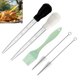 Acewen 11" Turkey Baster with Silicone Bulb, Food Grade, Clear, Ideal for Roasting Juices and Butter Drippings,Brushes for Cooking Baking Barbecue, Set of 5