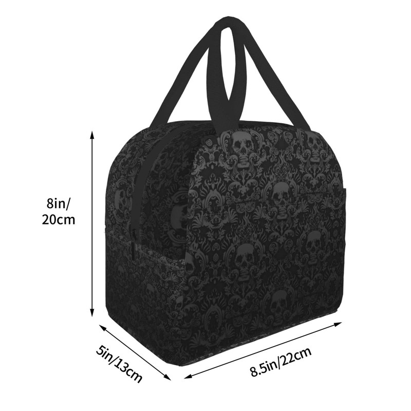 Hulnulnu Gothic Black Skull Insulated Lunch Bag Reusable Lunch Box