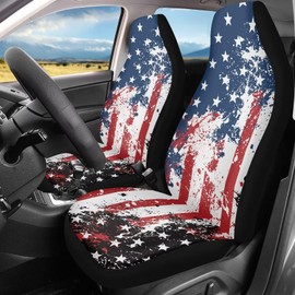 ELEQIN America Flag 2 Pack Front Car Seat Covers Universal Seat Protector Car Interior Decor Mat Covers for Auto SUV Van Truck Car Interior Decor