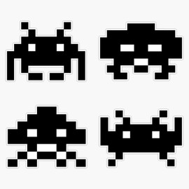 Pixelated Black Retro Space Invaders Bumper Sticker Window Vinyl Decal 5"
