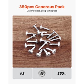 VEVOR #8 Self Drilling Wood Screws, 3/4 Inch Long 350 PCS Truss Head, Phillips Drive Stainless Steel Full Thread Screws, with Screwdriver Bit Included, Silver All-Purpose Wood Fasteners