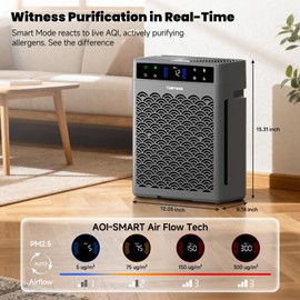 Air Purifiers for Home Large Room, Cover Up to 3000 Ft² with Air Quality Monitor and Timer, HEPA Filter Air Purifier for Bedroom with Fragrance, Air Cleaner for Dorm Room, Office - Grey