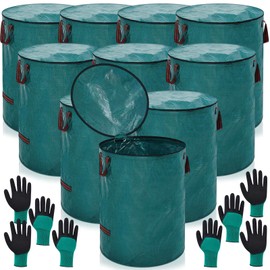 Wesnoy 10 Pcs 106 Gallons Yard Waste Bags with Lid Garden Bags with 4 Pairs Gardening Gloves Grass Weed Bag Large Lawn and Leaf Bags Yard Trash Bags Yard Trash Containers