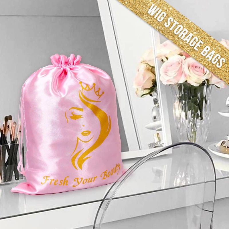 6PK Satin Wig Bags with Drawstring - Silk Hair Storage